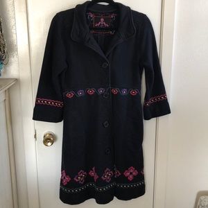 Free people floral embroidered navy blue coat